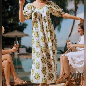 J. McLaughlin Lemon Yellow & White 100% Cotton Maxi Dress Coquette Beach Spring